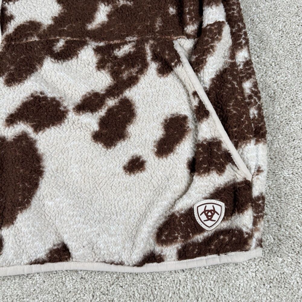 Ariat REAL Womens Cow Print Fleece XXL Berber 1/2 Snap Front Chestnut Fleece 2XL - Picture 4 of 11